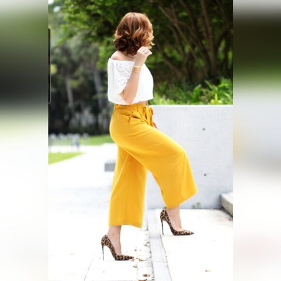 LANE BRYANT Women's Yellow Power Pockets Wide Leg Crop Pants 22 High Waist NWT - Picture 2 of 15